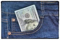 Vintage usd American money is in the pocket of blue jeans Royalty Free Stock Photo