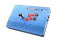 Vintage used arcade stick with joystick and tournament buttons and scratches