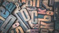 Close Up of Old Used Wooden Typeset Letters