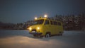 Vintage ussr yellow van winter snow forest Royalty Free Stock Photo