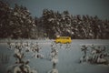 Vintage ussr yellow van winter snow forest Royalty Free Stock Photo