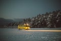 Vintage ussr yellow van winter snow forest Royalty Free Stock Photo