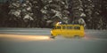 Vintage ussr yellow van winter snow forest Royalty Free Stock Photo