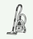 Vintage vacuum cleaner in retro style. Monochrome Graphic Art.