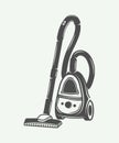 Vintage vacuum cleaner in retro style. Monochrome Graphic Art.