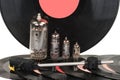 Vintage vacuum tubes with vinyl record