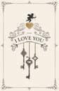 Vintage valentine card with keys, heart and cupid Royalty Free Stock Photo