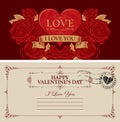 Vintage valentine card with red heart and roses Royalty Free Stock Photo