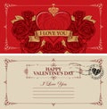 Vintage valentine card with red heart and roses Royalty Free Stock Photo