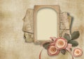 Vintage Valentine card on shabby background with roses