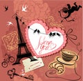 Vintage Valentines Day Postcard With Paris Theme -