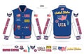 vintage varsity united states of america country jacket mockup template vector