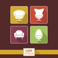 Vintage vector armchair icons set. Loft furniture concept