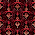 Vintage Vector 3d Seamless Pattern. Interesting Ornate Black Red