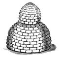 Vintage Vector Drawing or Engraving of Antique Old Style Bee Hive or Beehive Made From Straw