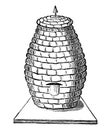 Vintage Vector Drawing or Engraving of Antique Old Style Bee Hive or Beehive Made From Straw