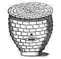Vintage Vector Drawing or Engraving of Antique Old Style Bee Hive or Beehive Made From Straw