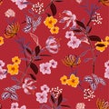 Vintage vector Floral pattern in the many kind of flowers. Bota