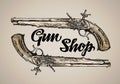 Vintage vector gun. Hand drawn sketch antique musket