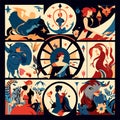 Vintage vector illustration of the ancient Greek gods and goddesses. Generative AI