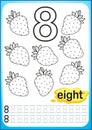 Printable worksheet for kindergarten and preschool. Exercises for writing numbers. Simple level of difficulty. Restore dashed line