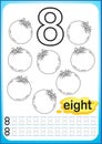 Printable worksheet for kindergarten and preschool. Exercises for writing numbers. Simple level of difficulty. Restore dashed line