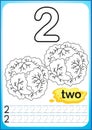 Printable worksheet for kindergarten and preschool. Exercises for writing numbers. Simple level of difficulty. Restore dashed line