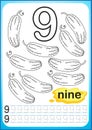 Printable worksheet for kindergarten and preschool. Exercises for writing numbers. Simple level of difficulty. Restore dashed line