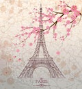 Vintage Vector Illustration Of Eiffel Tower On Grunge Background