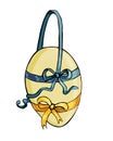 Vintage vector illustration of  hanging egg decorated with silk ribbons and bowknots Royalty Free Stock Photo