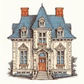 Vintage Vector Illustration Of An Old English Mansion House Royalty Free Stock Photo