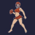 Vintage vector illustration pin up girl in rugby team