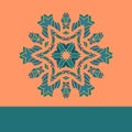 Vintage vector mandala pattern retro green on orange. Hand drawn abstract flayer cover. Decorative retro pattern