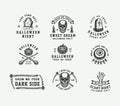 Vintage retro halloween logos, emblems, badges, labels, marks and patches