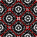 Vintage vector seamless greek mandalas pattern. Ornamental floral black white red background. Ethnic tribal style backdrop. Modern Royalty Free Stock Photo