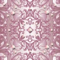 Vintage vector seamless pattern. Jewelry floral background. Repeat rose pink backdrop. Antique Baroque style ornaments. Vintage