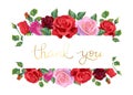 Vintage vector thank you card with multicolored roses