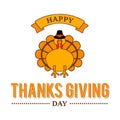 Vintage vector Turkey `Happy Thanksgiving Day` greeting lettering Royalty Free Stock Photo