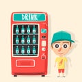 Vintage vending machine with drinks. Retro cartoon style.