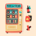 Vintage vending machine with food and drinks. Retro style Royalty Free Stock Photo