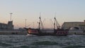Vintage vessel sailing in sea, sightseeing tours and entertainment of tourists