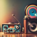 Vintage Vibes: A Radio, a Record Player, and Classic Style Retro Revival Backgrounds