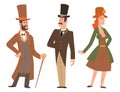 Vintage victorian cartoon gents retro people vector. Style fashion old people victorian gentleman clothing antique