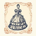 Vintage Victorian Dress Vector Illustration With Unique Framing And Distinctive Characters