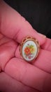 Vintage Victorian Floral Cameo Goldtone Designer Locket Ring