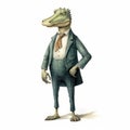 Vintage Victorian-inspired Cartoon Crocodile In A Suit