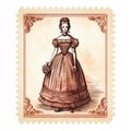 Vintage Victorian Lady Postage Stamp Image In Colored Cartoon Style Royalty Free Stock Photo