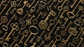 Vintage Victorian style golden skeleton keys. Concepts of keys to success, unlocking potential, or achieving goals