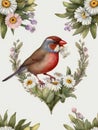 Vintage Victorian Waxbill Water color Elegance with a Heartfelt Bouquet of Daisy Flowers