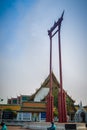 Vintage view of the Giant Swing, a religious structure which located in front of Wat Suthat temple. It was used in the Brahmin ce Royalty Free Stock Photo